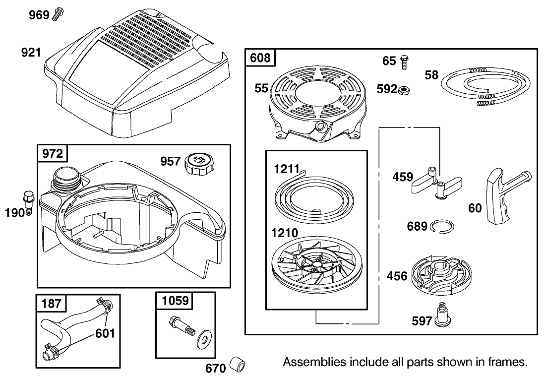 Housing / Starter / And Fuel Tank Assemblies Briggs And Stratton Model 12j805-2370-B1