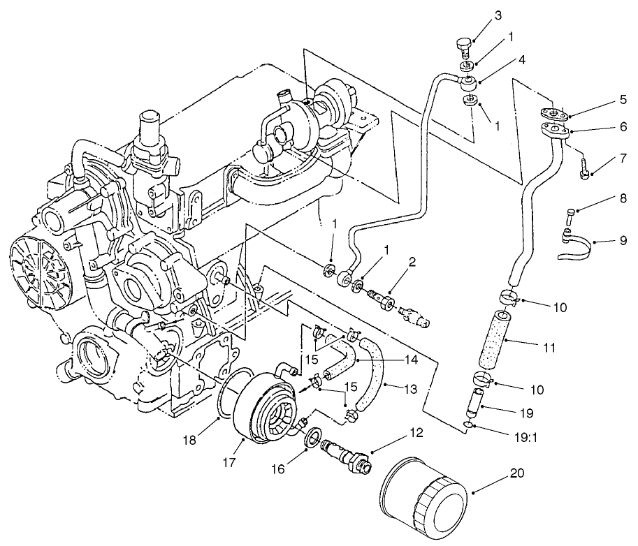 Filter, Oil Cooler, and Pipe Assembly