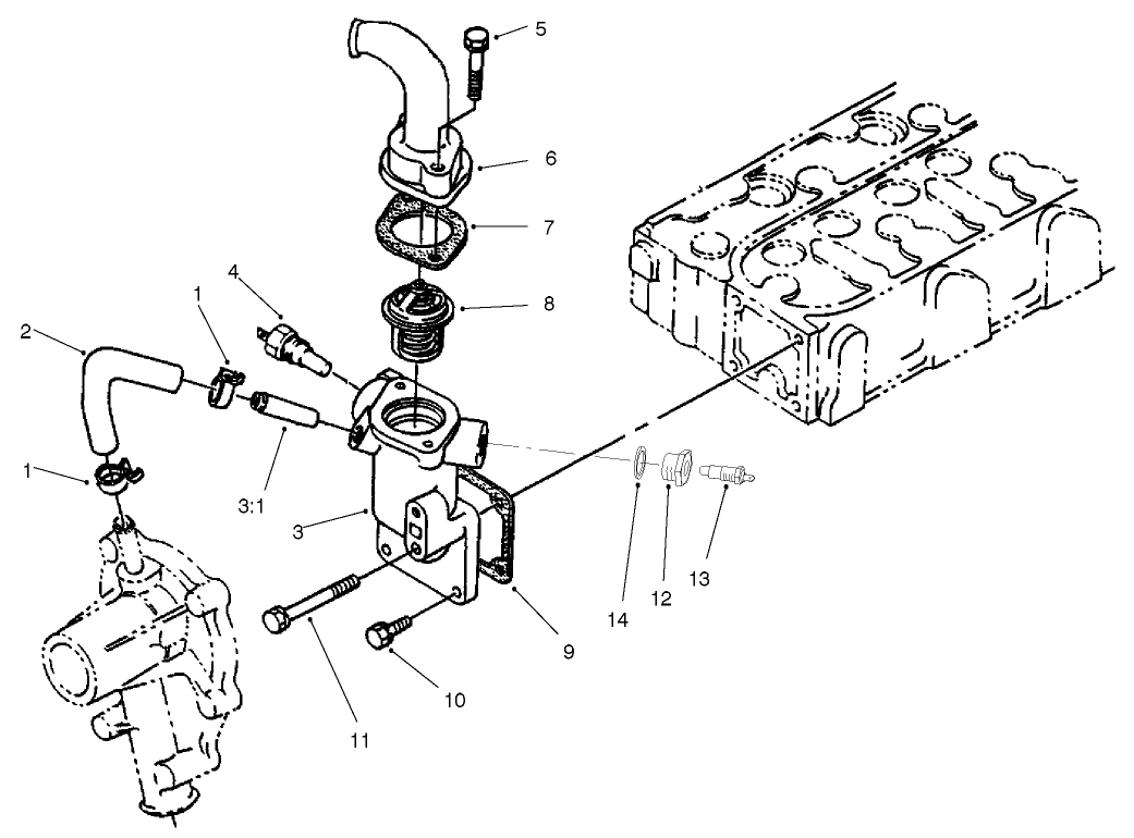 Water Flange and Thermostat Assembly