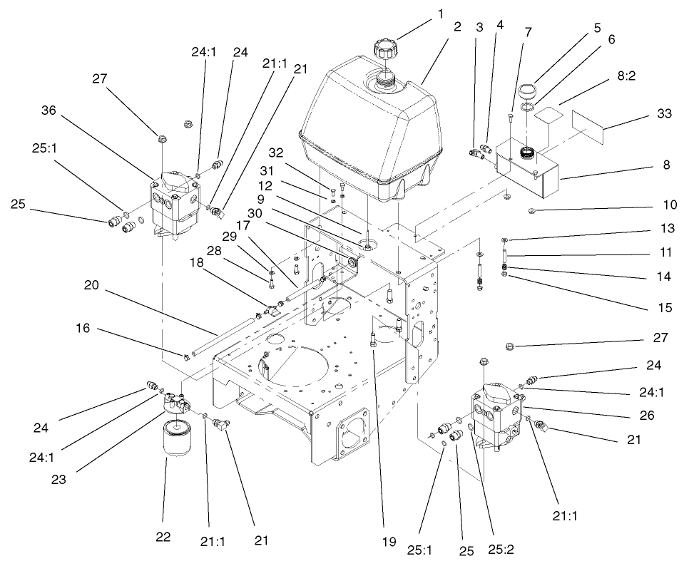 Fuel Tank, Hydraulic Tank, Pump And Filter Assembly