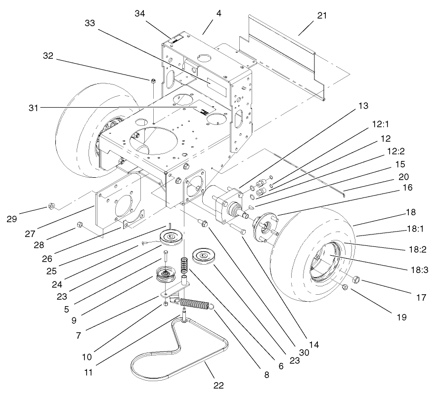 Wheel Motor, Pump Idler & Belt Assembly