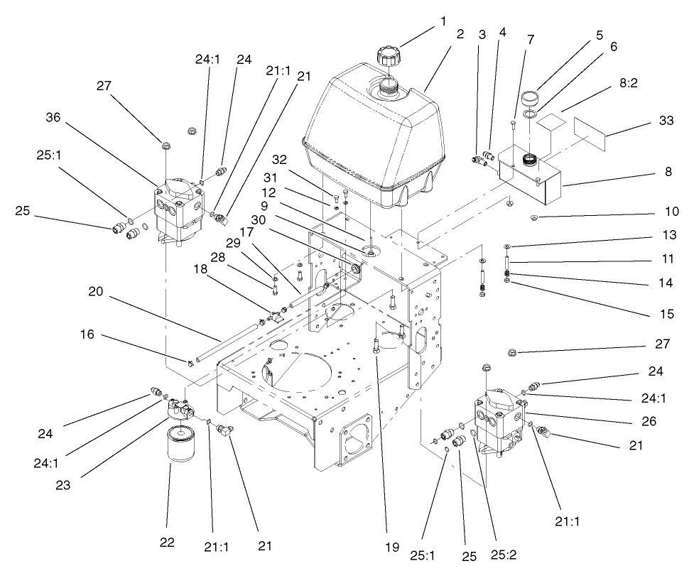 Fuel Tank, Hydraulic Tank, Pump And Filter Assembly