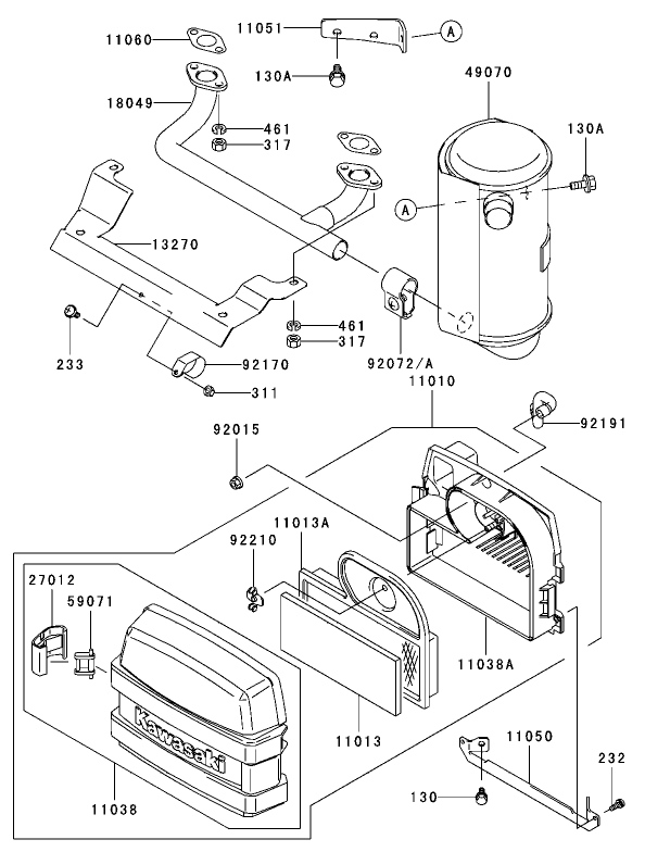 Air Filter / Muffler Assembly  Kawasaki FH 531V-AS07