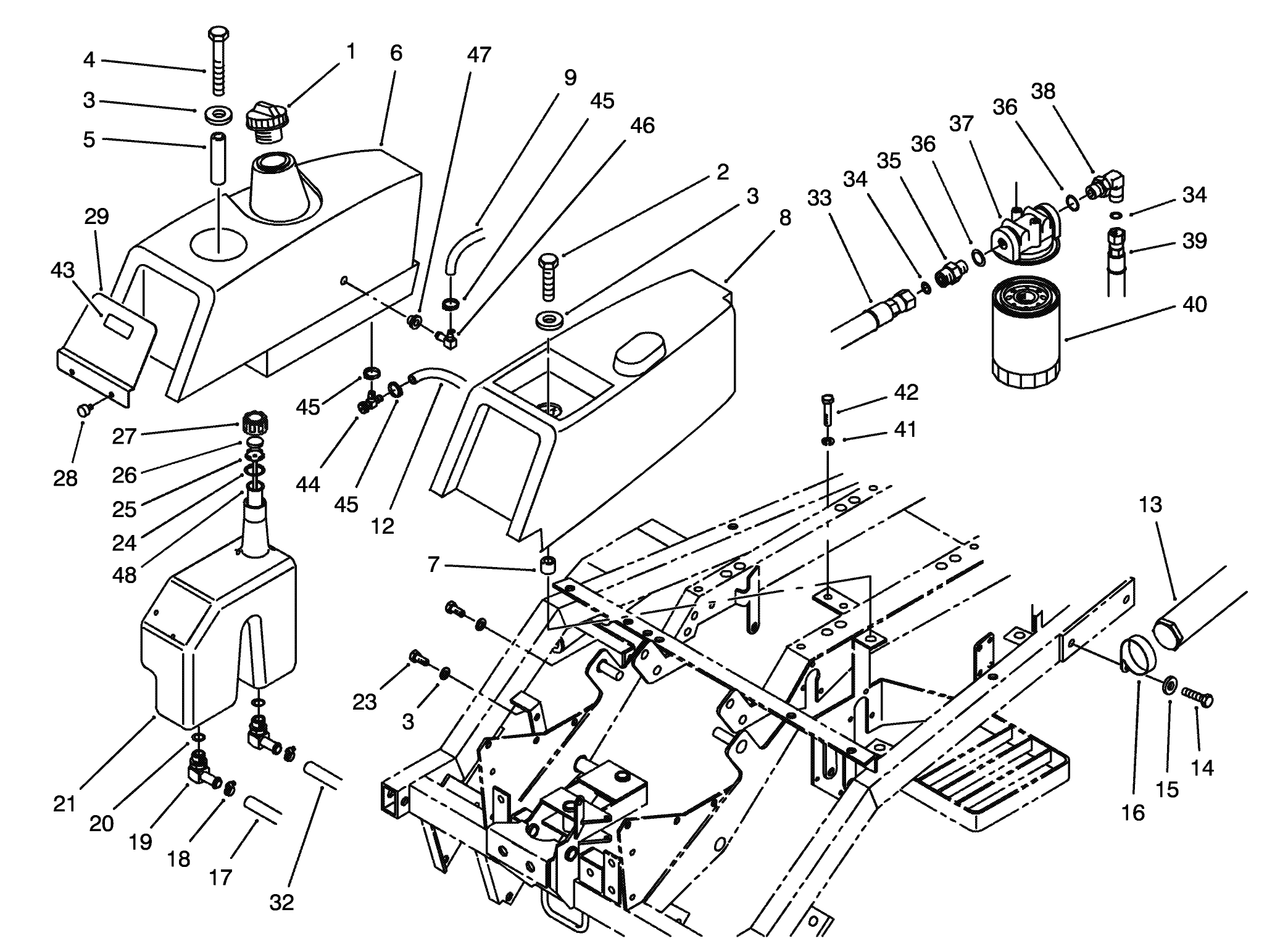 Fuel Tank and Hydraulic Reservoir Assembly