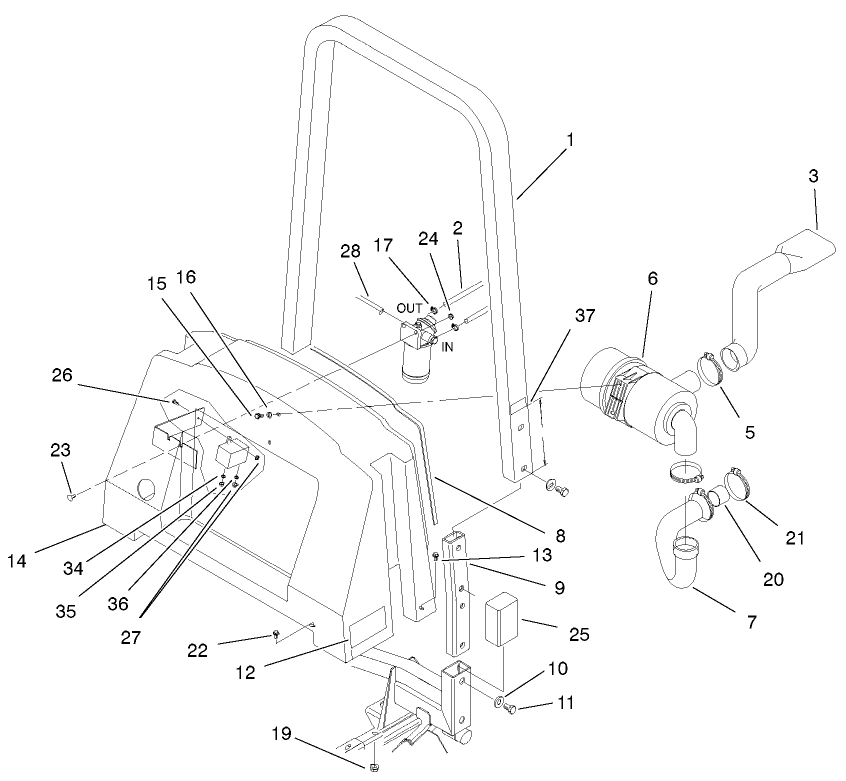Center Shroud, Air Cleaner And Roll Over Protection System Assembly