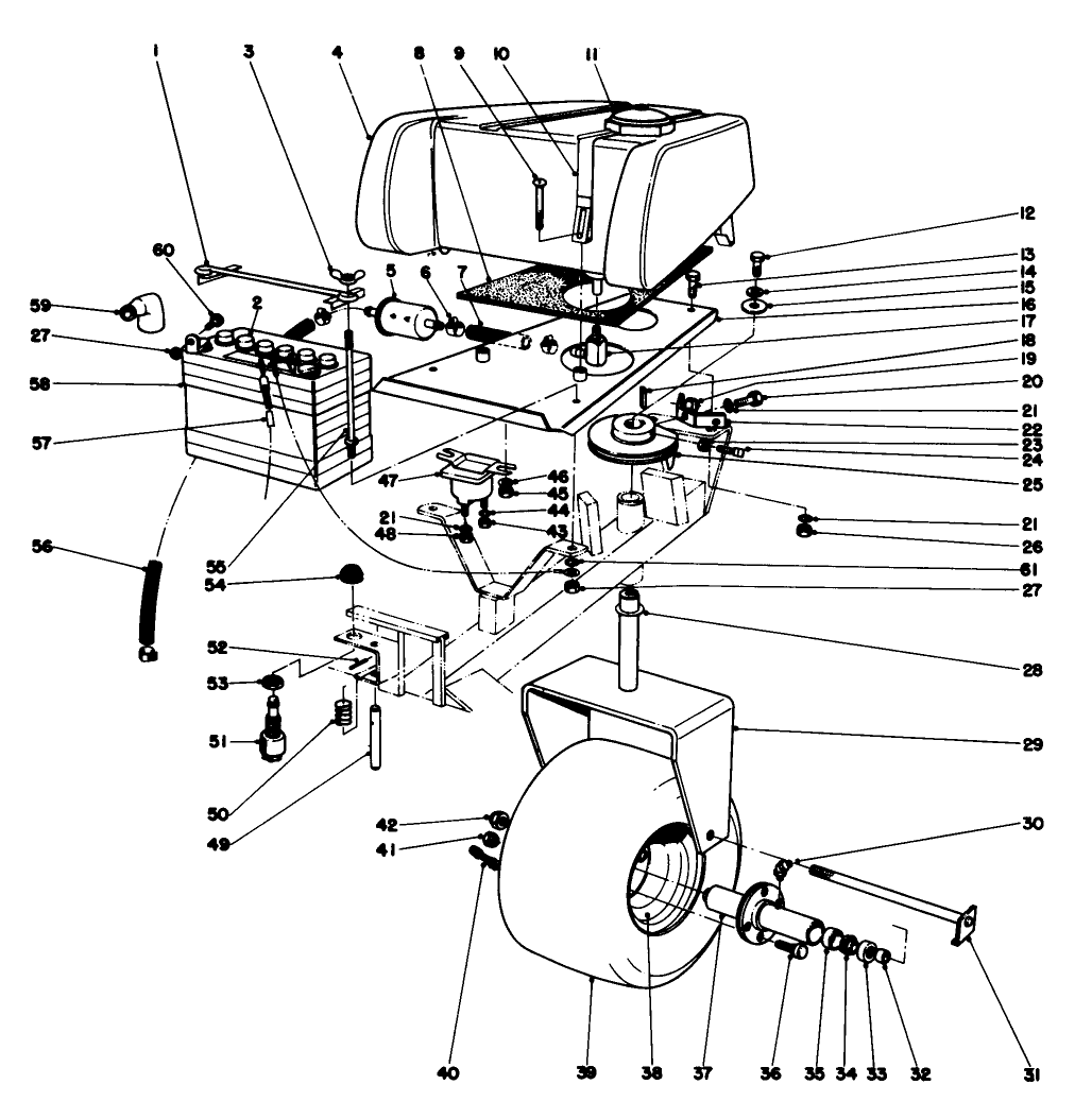 Gas Tank, Battery And Caster Wheel Assembly