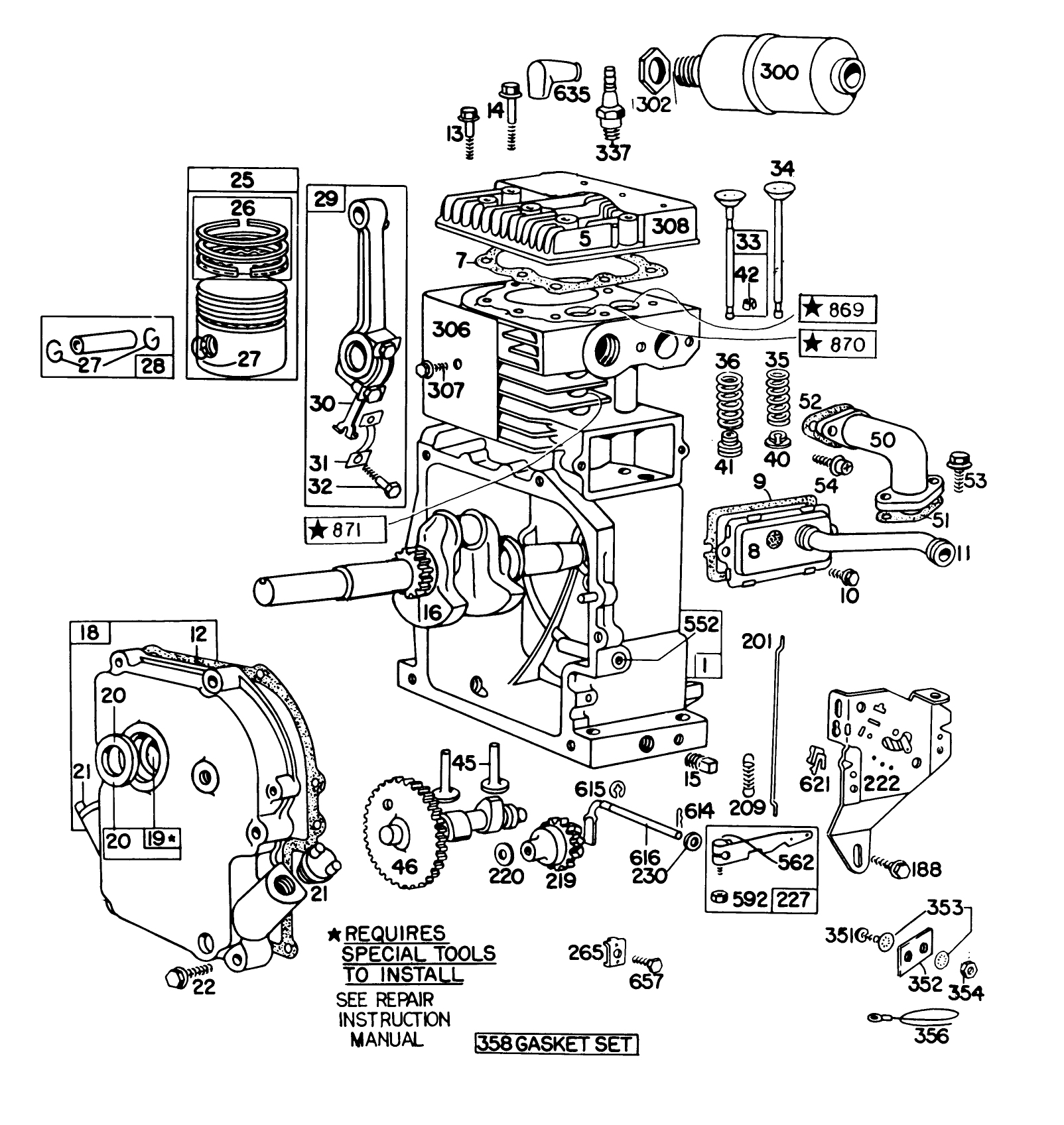Engine Briggs & Stratton Model No. 190402 Type 0989-01 (8 H.p. Snowthrower Model 38150)