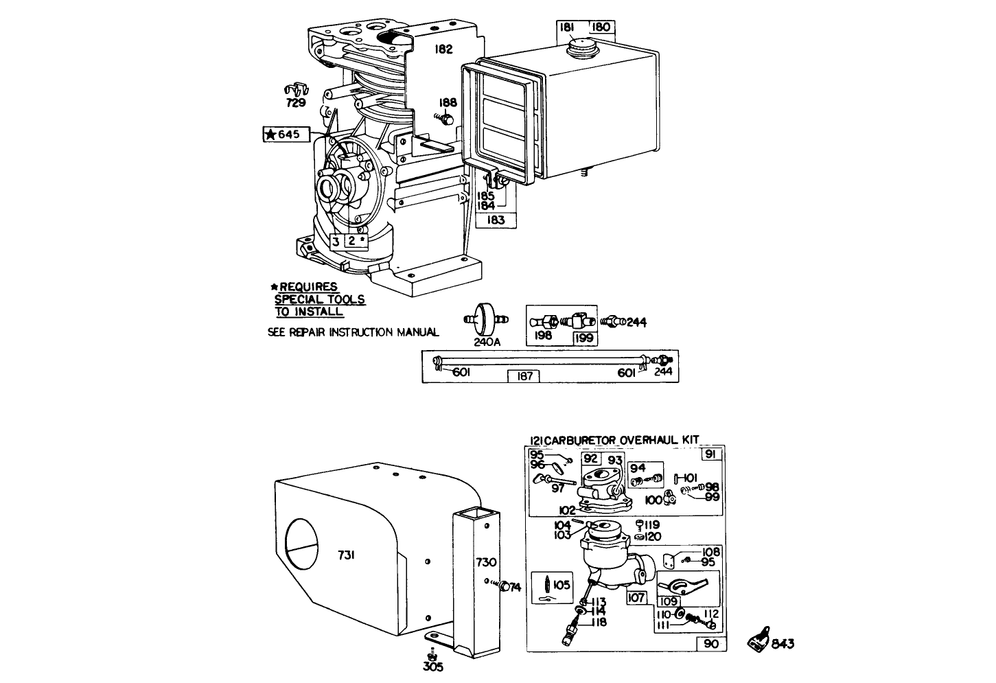 Engine Briggs & Stratton Model No. 190402 Type 0989-01 (8 H.p. Snowthrower Model 38150)