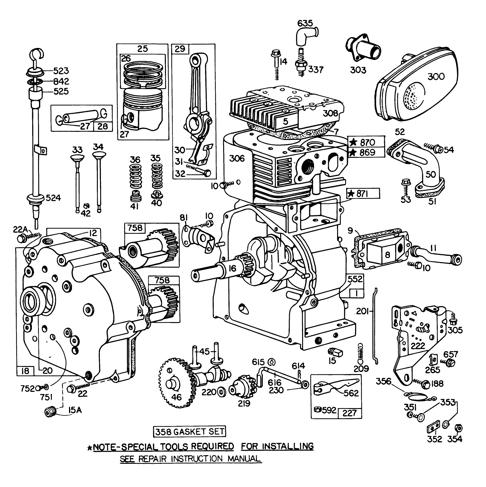 Engine Briggs & Stratton Model No. 252412 Type No. 0134-01 (11 H.p. Snowthrower Model 38090)