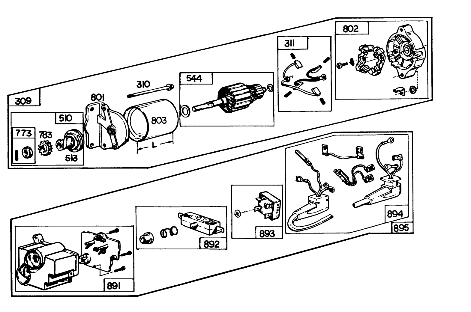 Starter Motor Kit Model No. 37-4630 (8 H.p. & 11 H.p. Snowthrower Model 38150 & 38090)