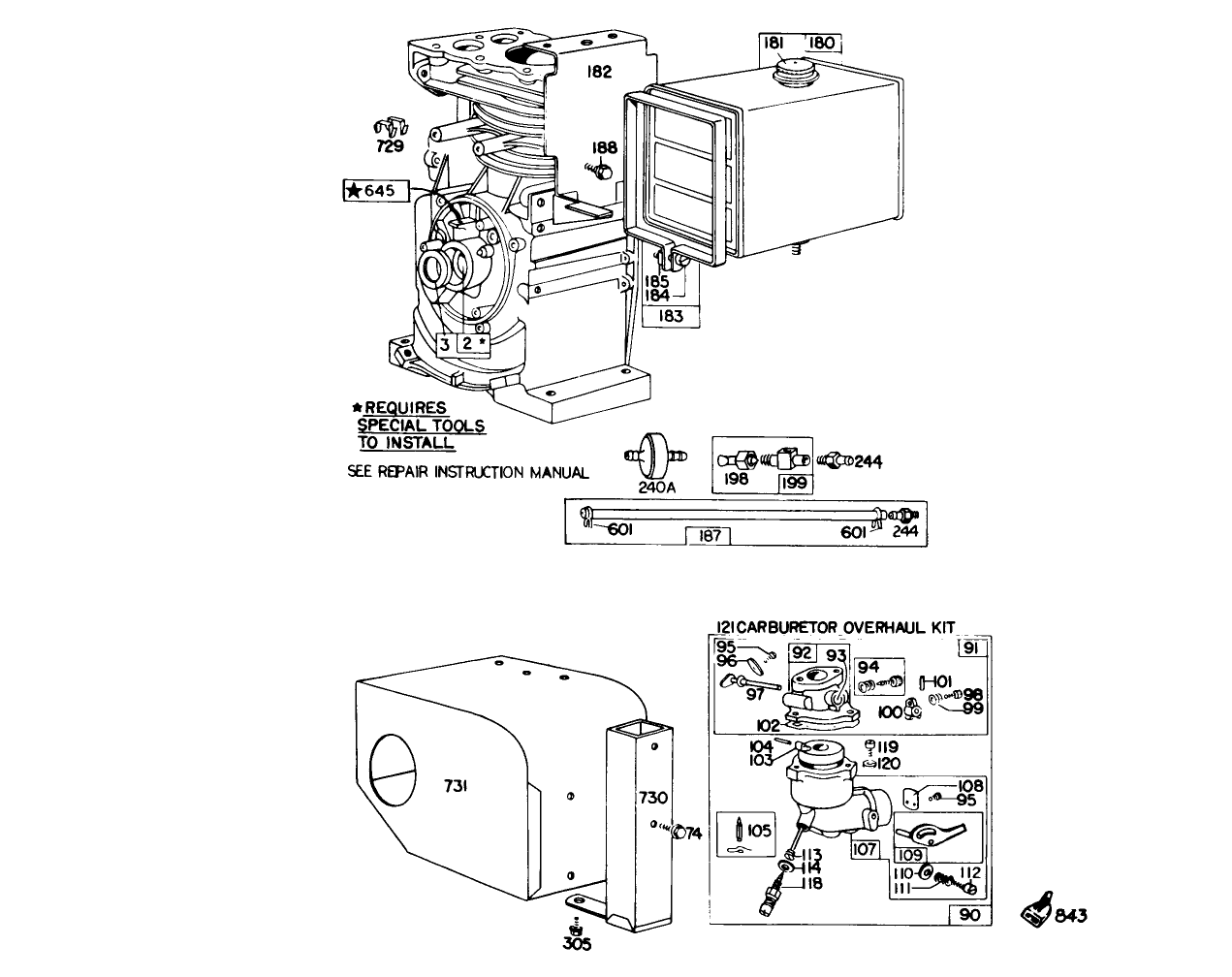 Engine Briggs & Stratton Model No. 190402 Type 0989-01 (8 H.p.snowthrower Model 38150)