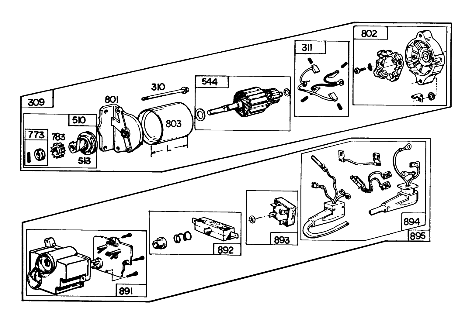 Starter Motor Kit Model No. 37-4630 (8 H.p. & 11 H.p. Snowthrower Model 38150 & 38090)