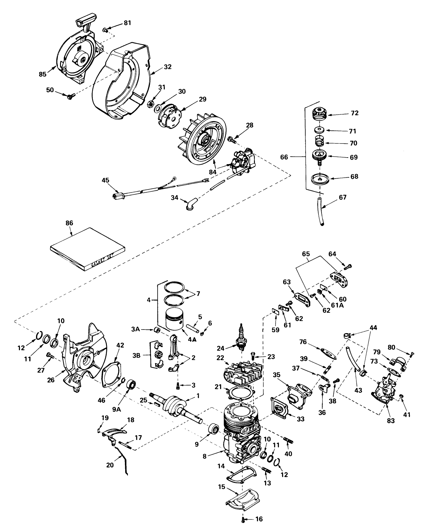 Engine Assembly Engine Tecumseh Model No. Ah520 Type 1585a Unit Model 38225 (used On Units With Serial No. 0000001 Thru 0299999) Engine Tecumseh Model No. Ah520 Type 1583a Unit Model 38235 (used On Units With Serial No. 0000001