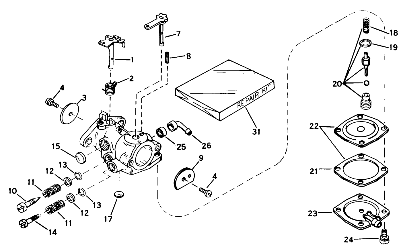 Carburetor, No. 632103-Engine Model Ah520 Type 1584a, No. 632035-Engine Model No. Ah520, Type 1584b, No. 632141-Engine Model No. Ah520, Type 1601 & 1601a, No. 632165-Engine Model No. Ah520, Type 1601b