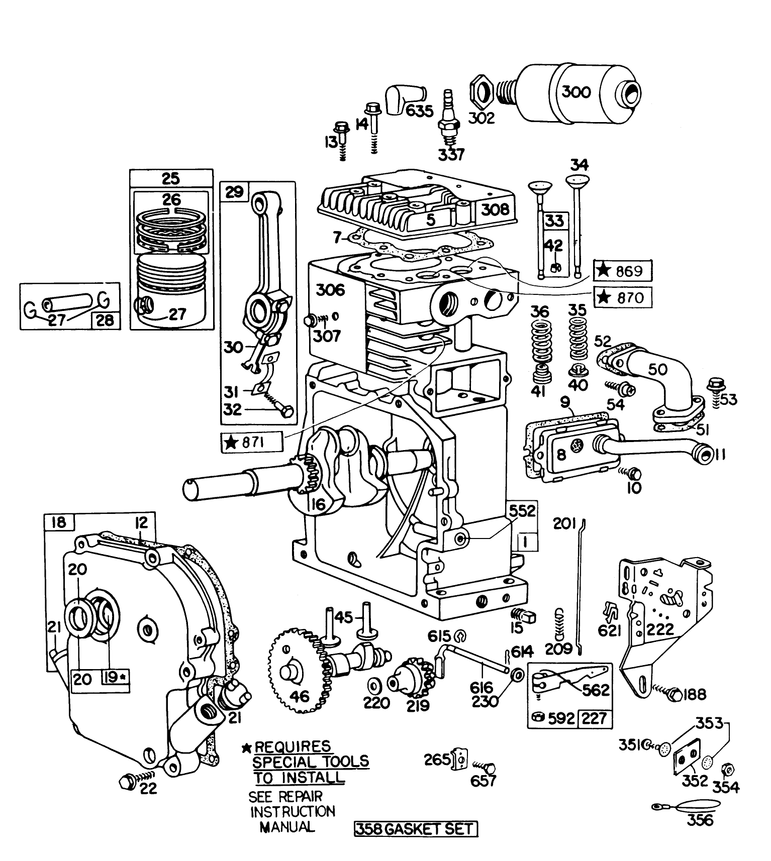 Engine Briggs & Stratton Model No. 190402 Type 0989-01 (8 H.p. Snowthrower Model 38150)