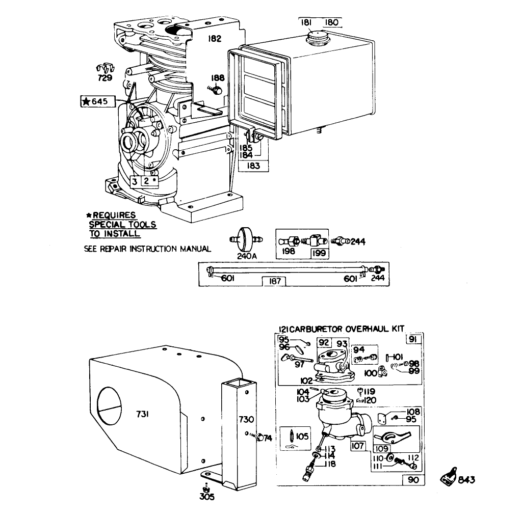 Engine Briggs & Stratton Model No. 190402 Type 0989-01 (8 H.p. Snowthrower Model 38150)