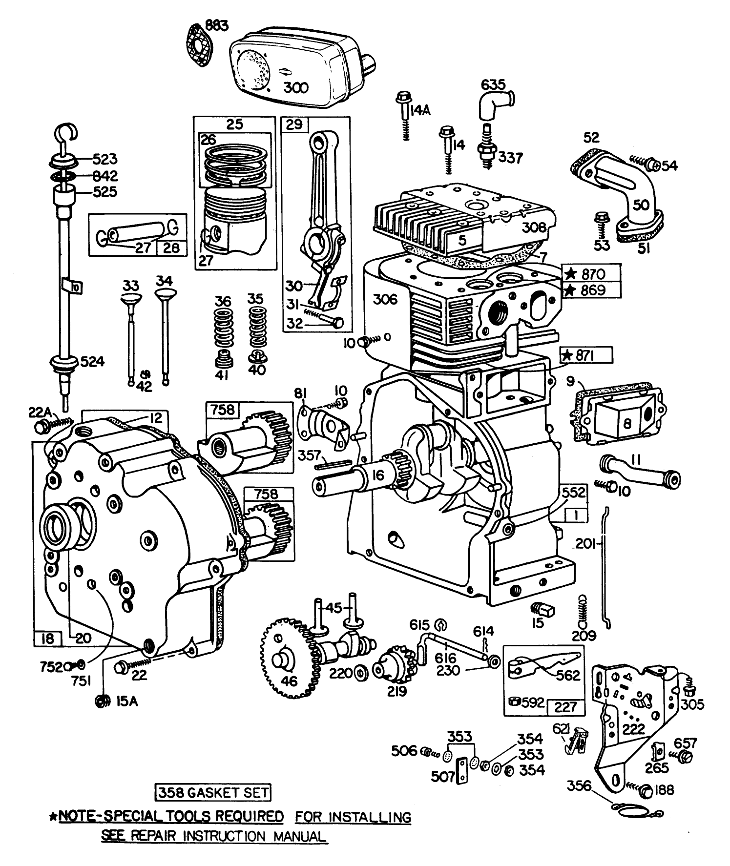 Engine Briggs & Stratton Model No. 252412 Type No. 0191-01 (11 H.p. Snowthrower Model 38090)