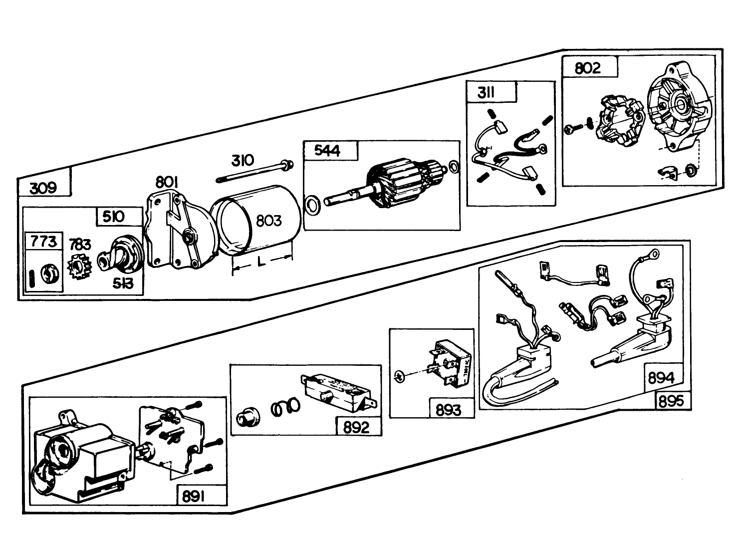 Starter Motor Kit Model No. 37-4630 (8 H.p. & 11 H.p. Snowthrower Model 38150 & 38090)