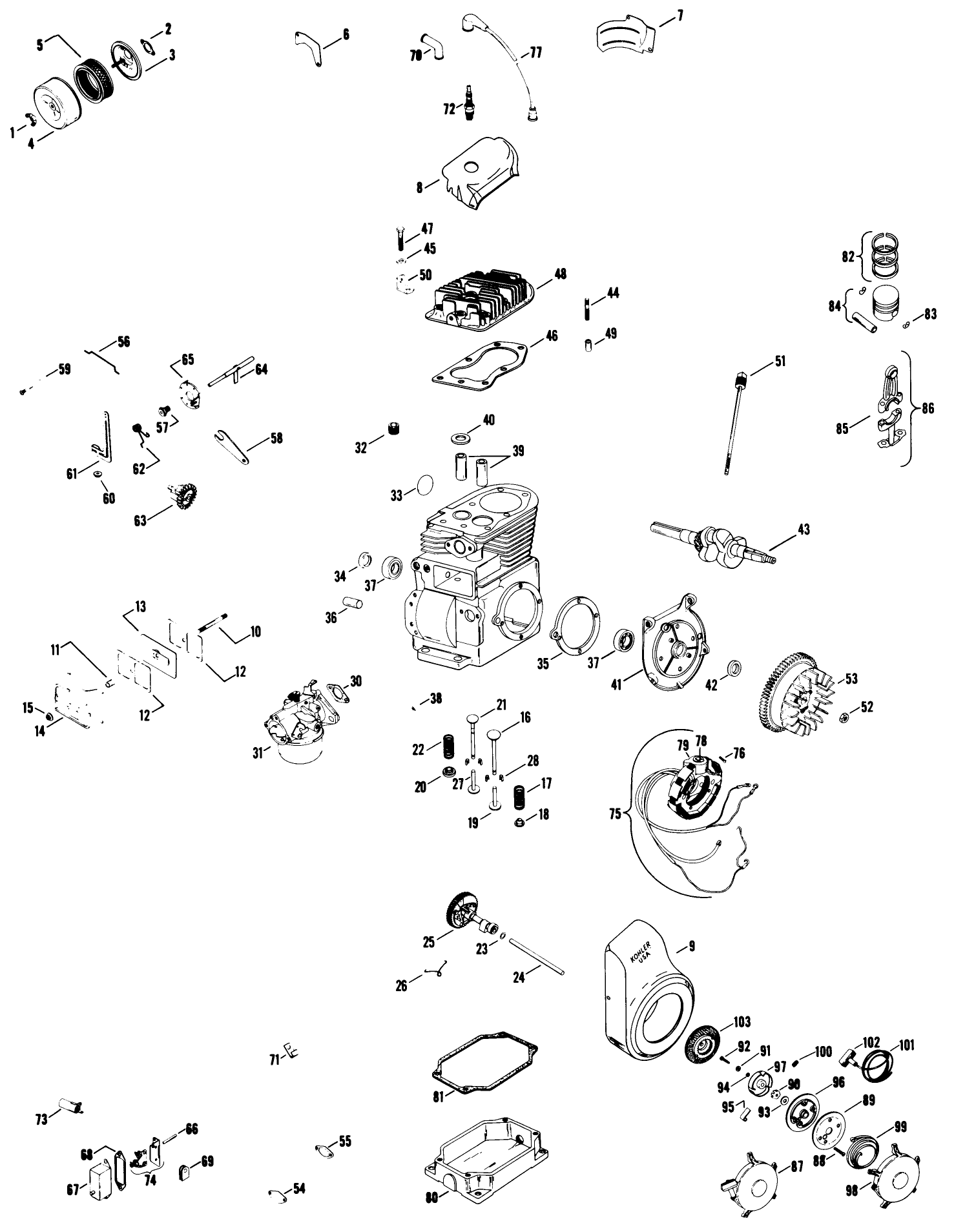 Engine Kohler Model No. K161t Spec. No. 281283j