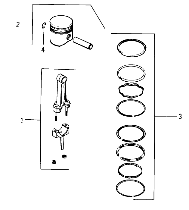 Piston & Rod-Engine Kohler Model No. K321s Spec. No. 60434 (continued)