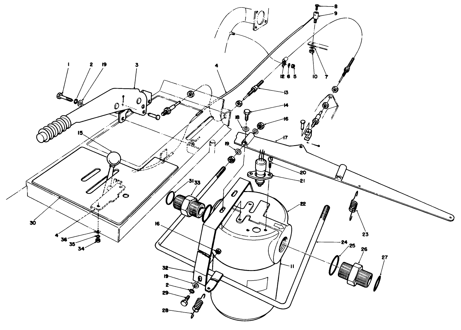 Parking Brake, Throttle & Oil Filter Assembly