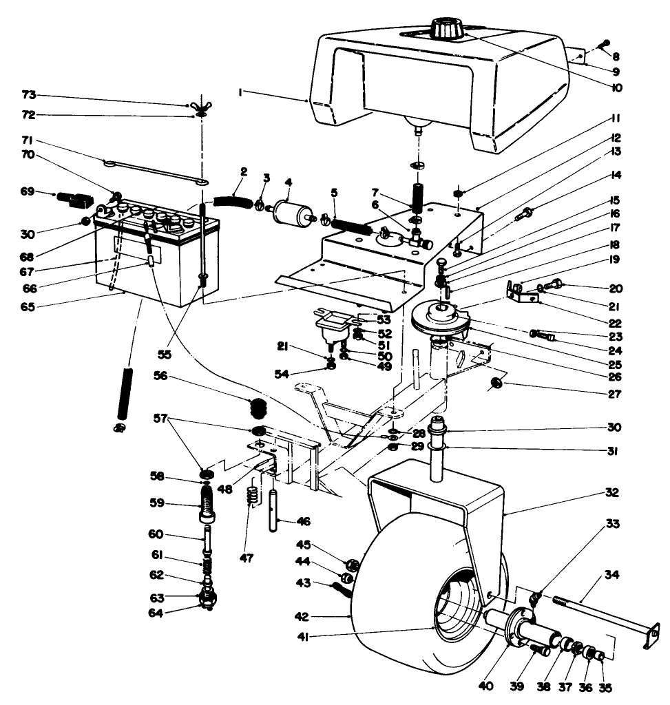 Gas Tank, Battery And Caster Wheel Assembly