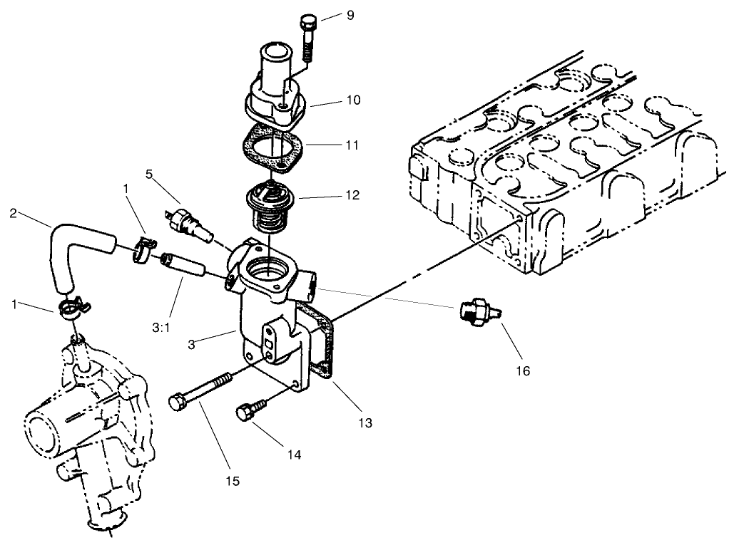 Water Flange And Thermostat Assembly