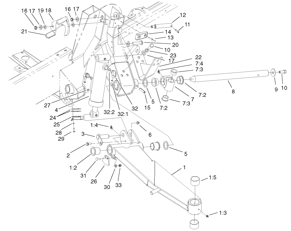 Side Deck Lift Arm, Cylinder And Latch Assembly