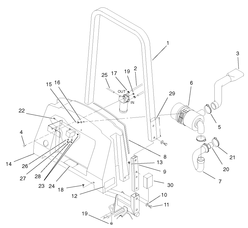 Center Shroud, Air Cleaner and ROPS Assembly