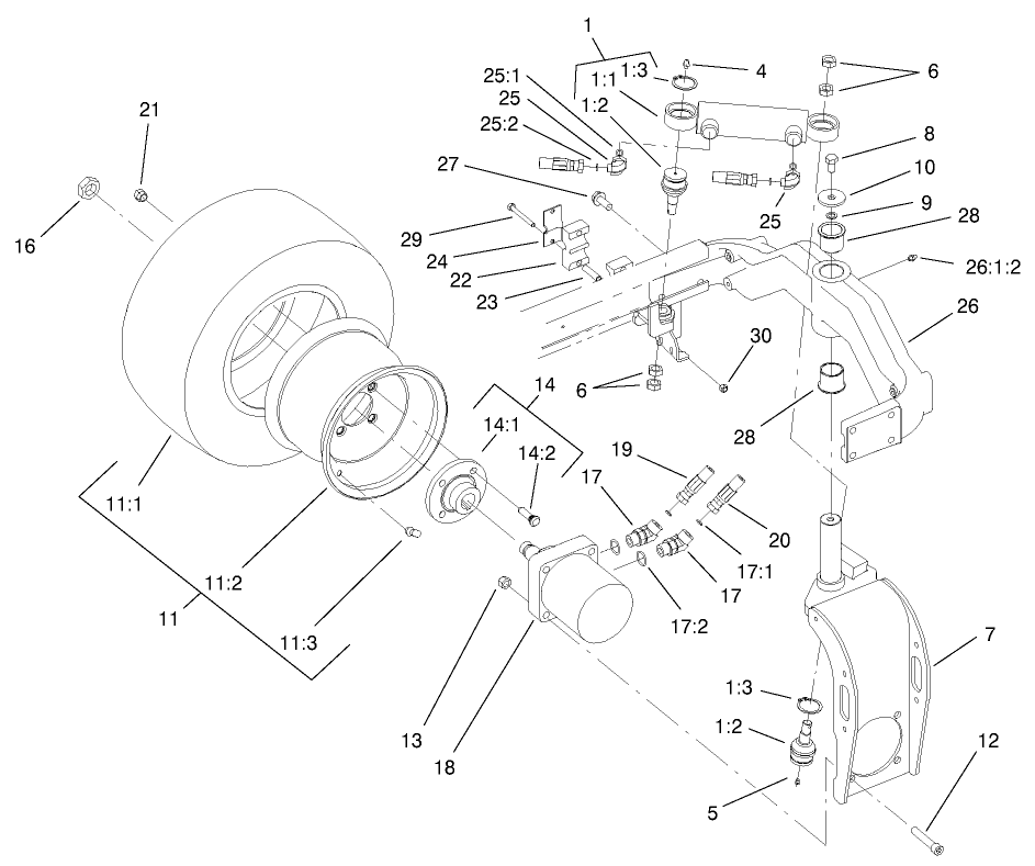 Rear Fork and Tire Assembly