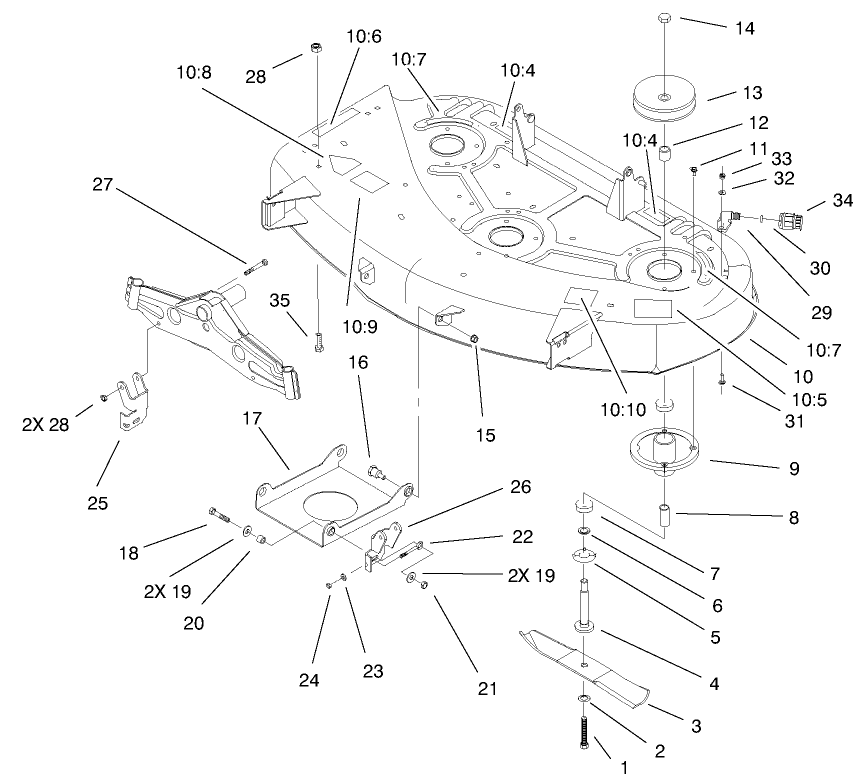 Deck, Spindle And Blade Assembly