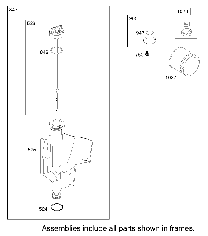 Oil Filter, Tube and Pump Assembly Briggs and Stratton Model 286H77-0121-E1