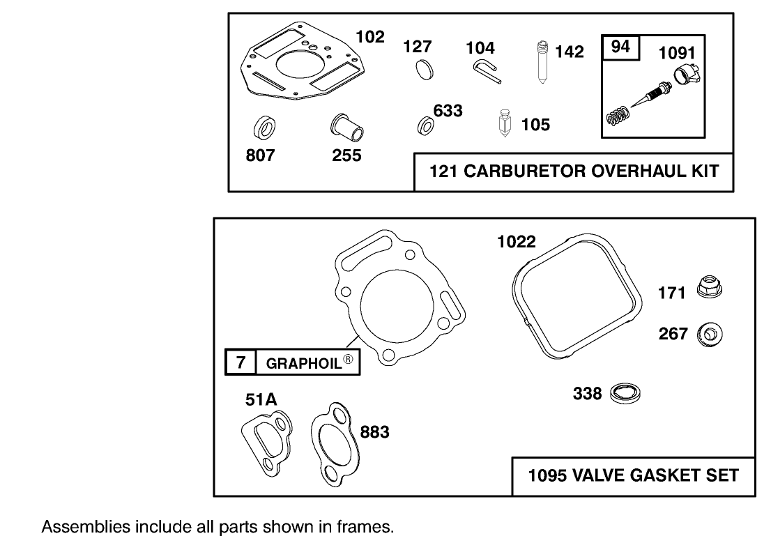 CARBURETOR OVERHAUL AND VALVE GASKET KIT BRIGGS AND STRATTON MODEL 303447-1408-E1