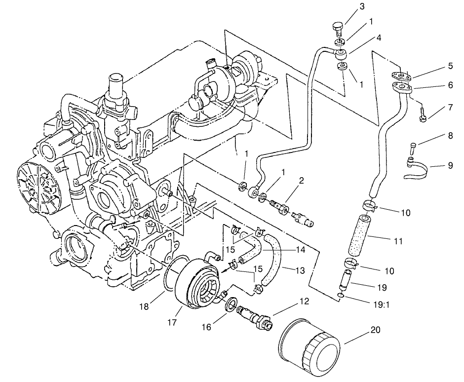 Filter, Oil Cooler, and Pipe Assembly