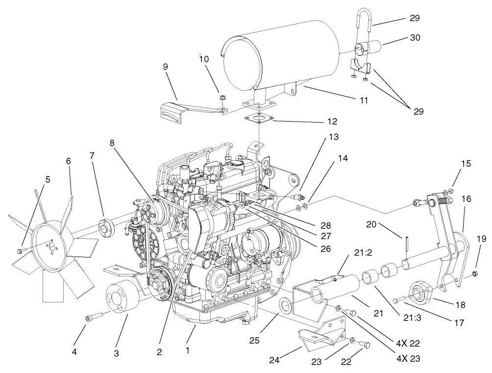 Engine And Mounting Components Assembly