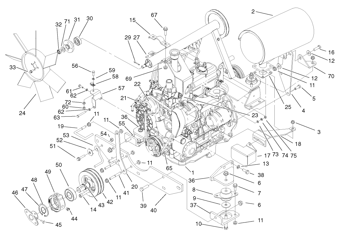Engine and Mounting Components Assembly