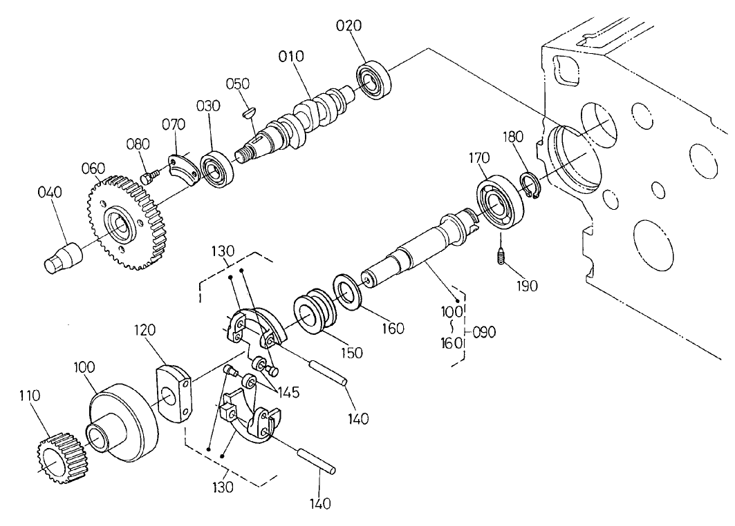 Fuel, Camshaft and Governor Shaft Assembly Engine Assembly No. 104-3448