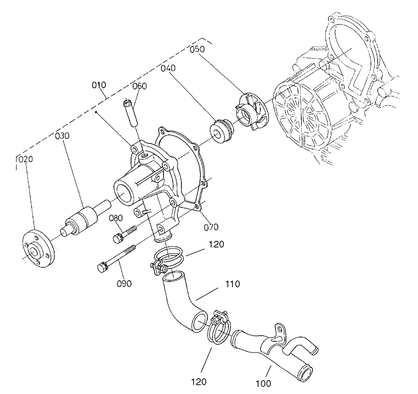 Water pump and Water Pipe Assembly Engine Assembly No. 104-3448