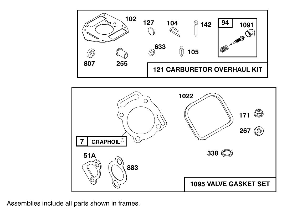 Carburetor Overhaul and Valve Gasket Kit Briggs and Stratton Model 303447-1408-E1