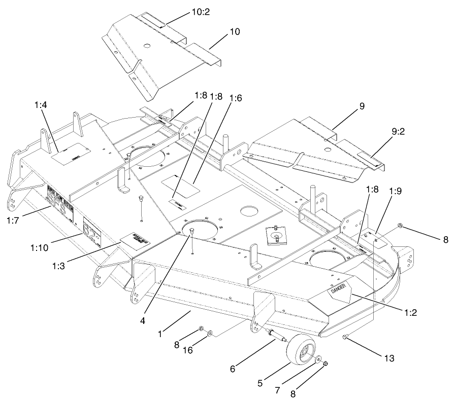 Deck, Deflector and Roller Assembly