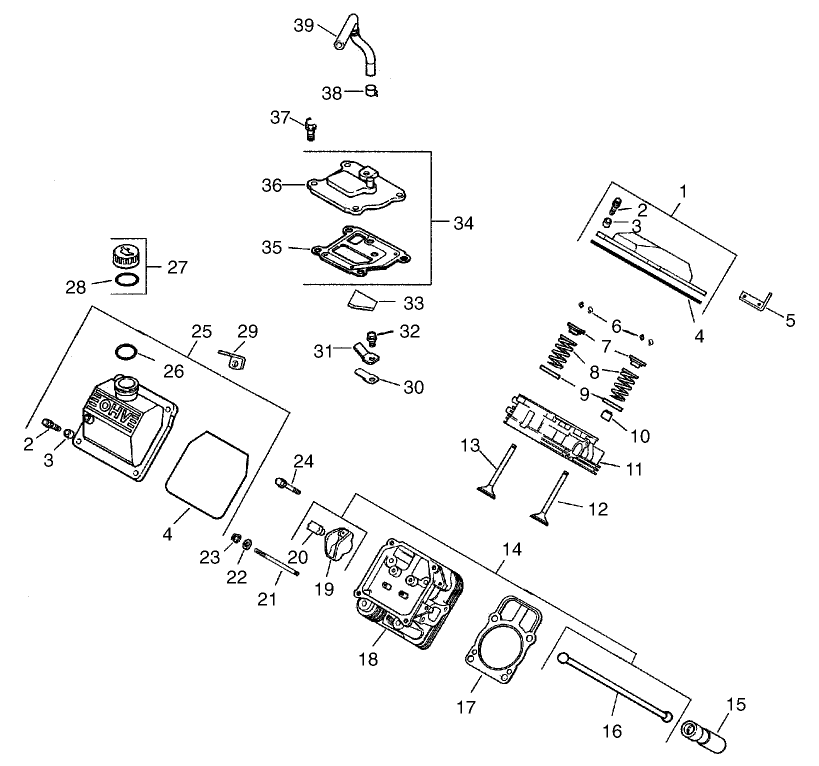 Head/Valve/Breather Assembly - Group 4 Kohler CH25S-68695