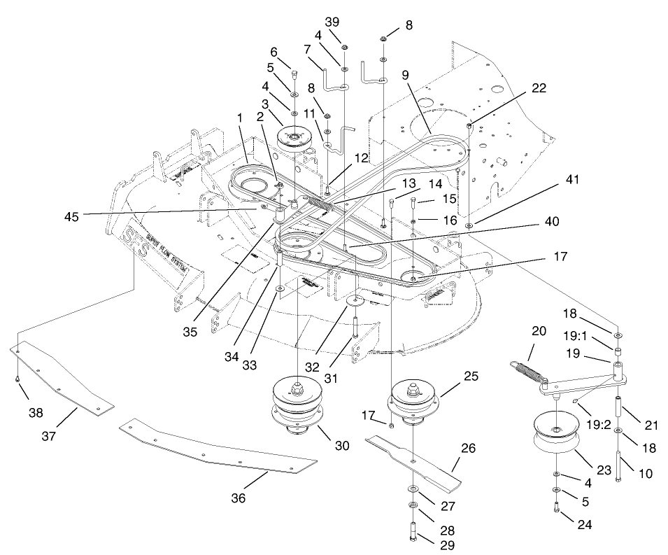 Spindle, Idler Pulley and Belt Assembly