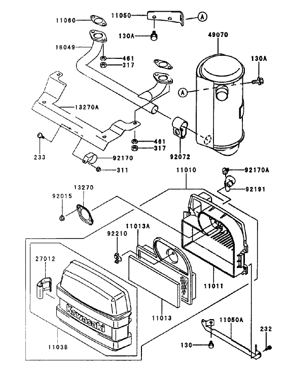 Air Filter/Muffler Assembly Kawasaki FH500V-AS25