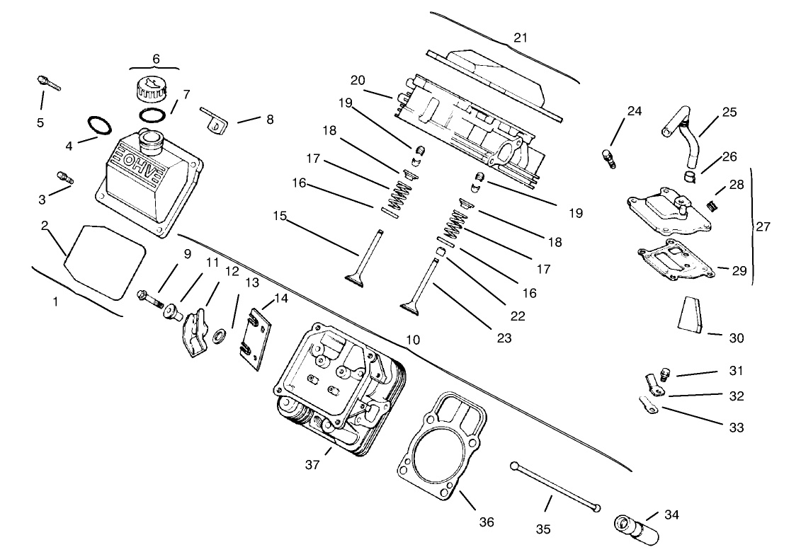 Cylinder Head, Valve and Breather (CH20QS PS64556 Kohler)