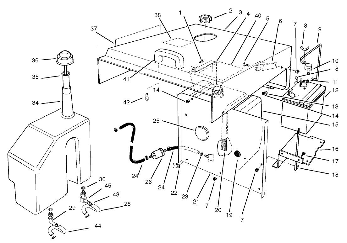 Hood, Fuel Tank and Hydraulic Reservoir Assembly