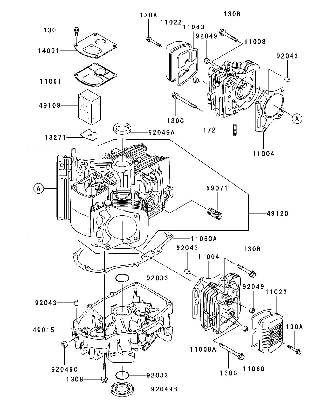 Cylinder / Crankcase Assembly  Kawasaki FH500V-AS36