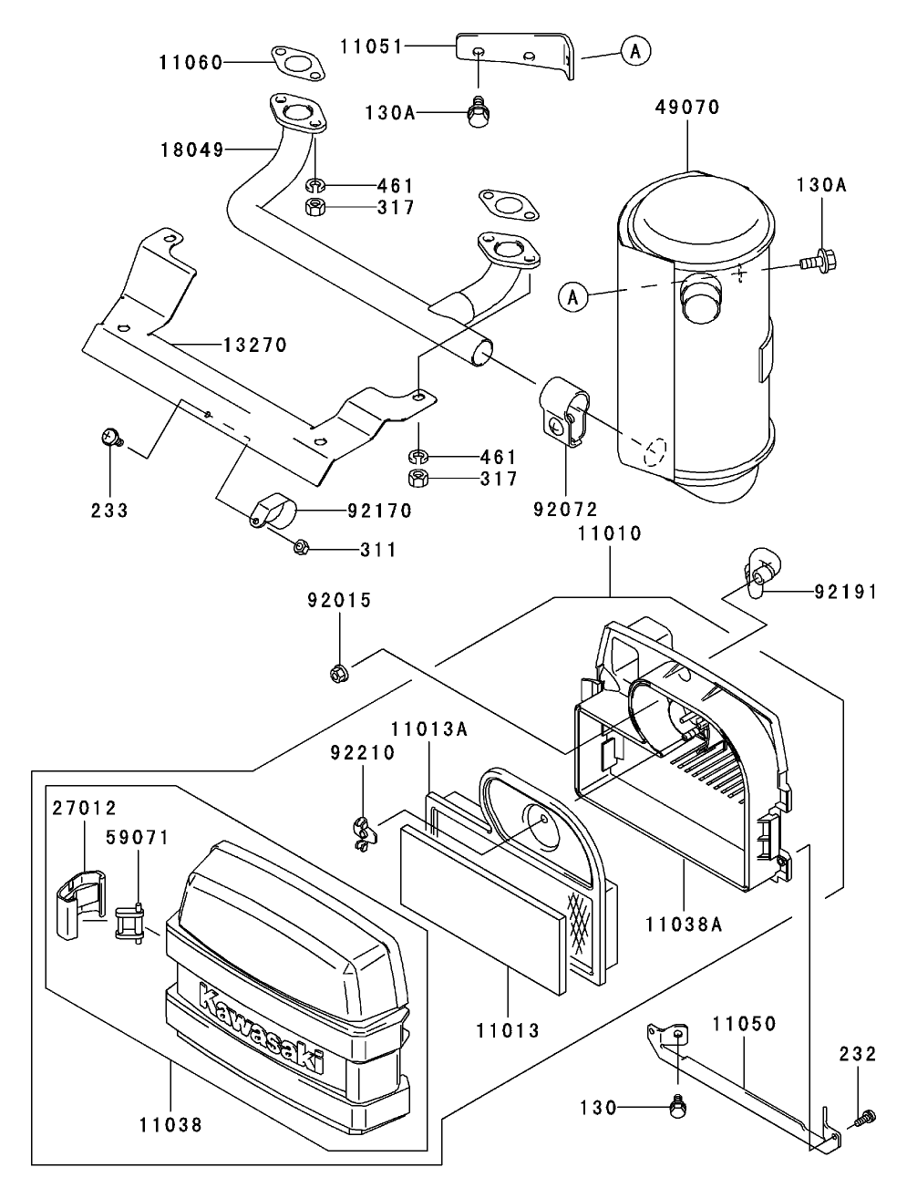 Air Filter / Muffler Assembly  Kawasaki FH500V-AS36