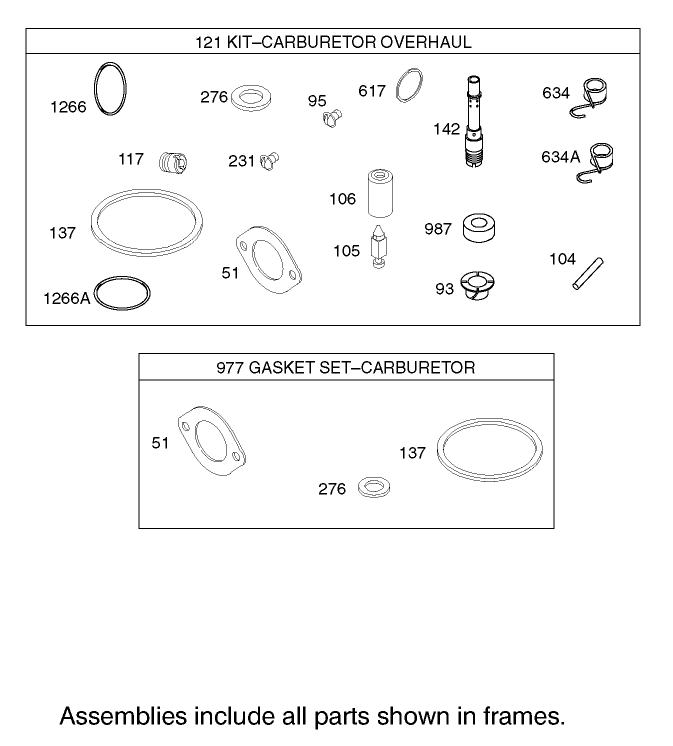 Carburetor Overhaul Kit Assembly  Briggs and Stratton 31E777-0126-E1