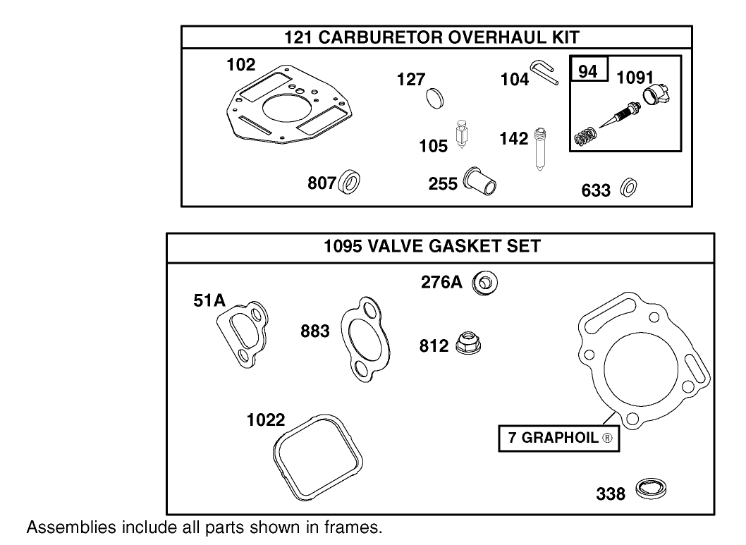 Carburetor Overhaul Kit Assembly Briggs and Stratton 303447-1180-E1