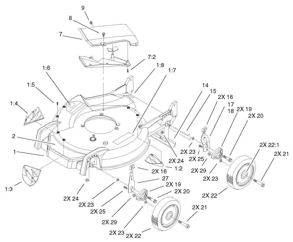 Housing, Handle Bracket and Wheel Assembly
